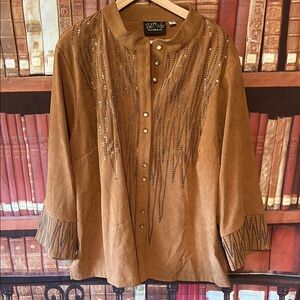Bob Mackie Wearable Art Jacket Plus 2X Sequin Faux Suede Western Festival‎ Boho